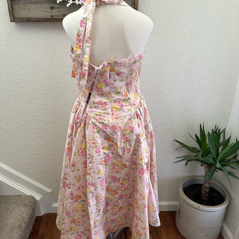 House of CB Adabella Floral Halter Dress pink cotton size Large Plus Cup NWT - Picture 4 of 9